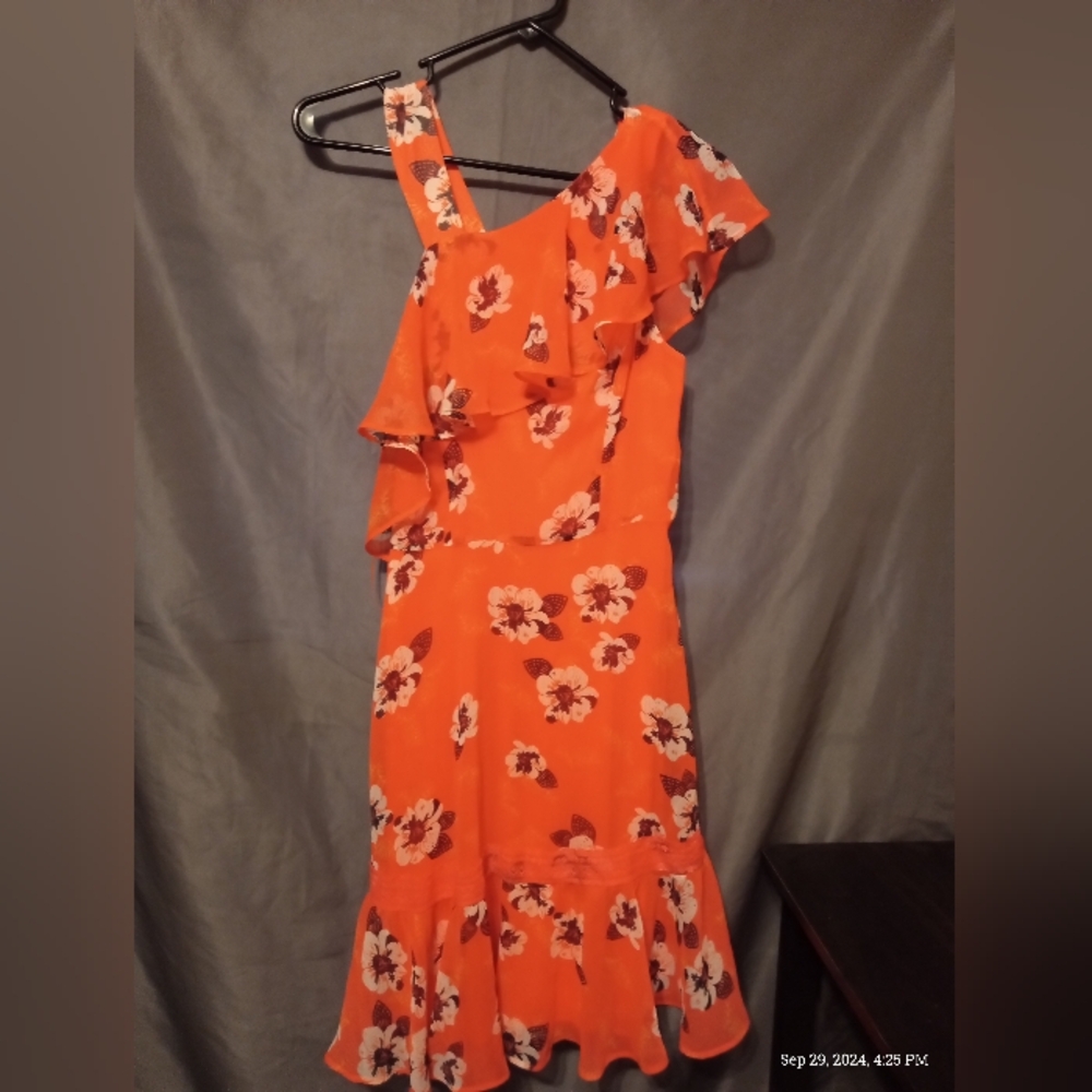 Brand new Neon orange express floral midi dress